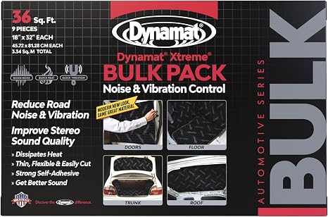 Dynamat Xtreme Sound Deadening Car Insulation Bulk Pack 10455 – Noise Dampening for Floor, Doors, Panels, Hood or Trunk – Easy Self Adhesive Install – Made in USA – 9 Sheets 18”x32”, 36 sq ft total
