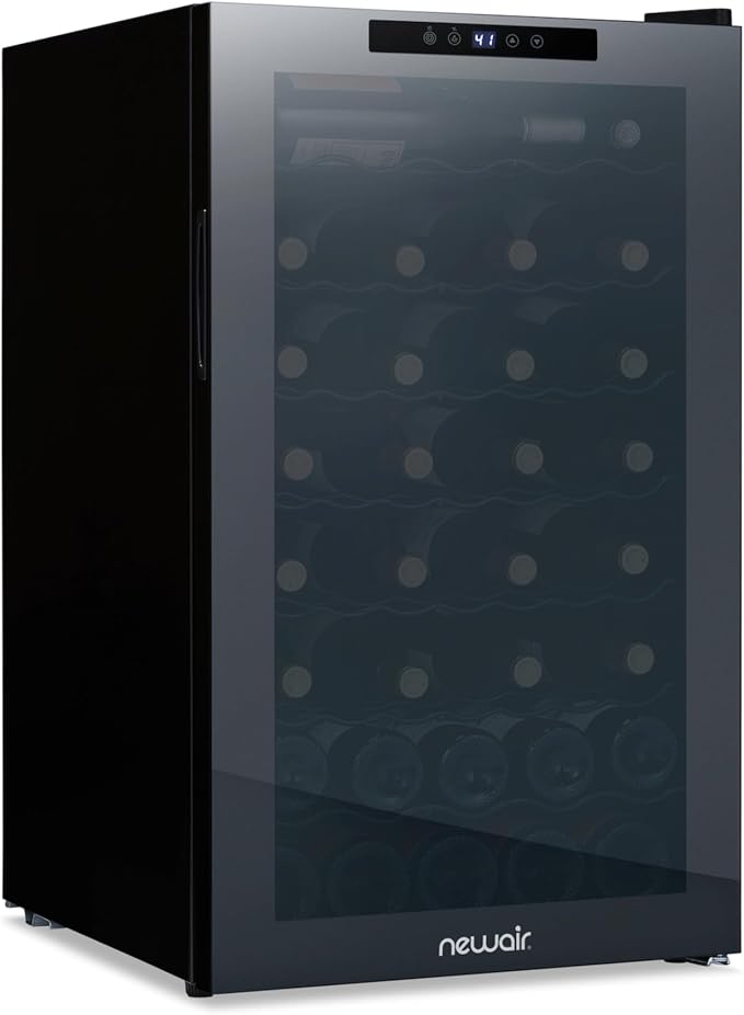NewAir 20" Wine Fridge for 51 Bottles | Built-In or Freestanding Wine Cooler Refrigerator with Glass Door | Mirrored Double-Pane Design, Compressor Cooling & Adjustable Shelves | Black