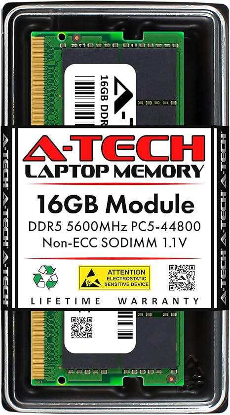 A-Tech 16GB DDR5 5600MHz PC5-44800 CL46 SODIMM 1.1V Non-ECC Unbuffered SO-DIMM 262-Pin Laptop Computer RAM Memory Upgrade Module