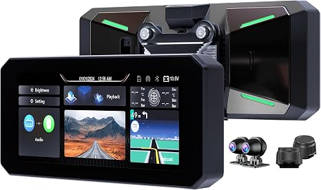 MT7 Motorcycle Smart Navigation System, 6.86" IPS 60Hz Screen, CarPlay & Android Auto, BT 5.2, IP67 Waterproof, Quick-Release, Front/Rear Cameras & Tire Pressure Monitor Included