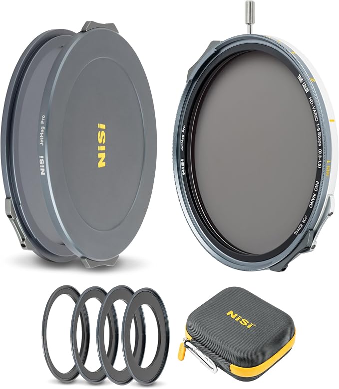 NiSi JetMag Pro VND Flex Kit, 82MAG Magnetic Filter Kit, 1-5 Stops VND | True Color Variable ND, 1-5 Stops, 67mm, 72mm, 77mm and 82mm Magnetic Filter Adaptors, Front Cap, Back Cap, Caddy Pouch Bag
