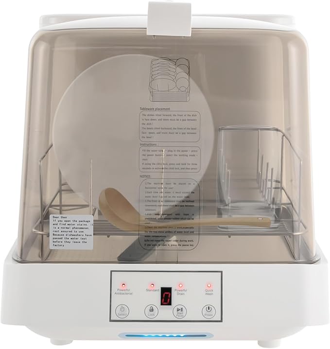 Portable Countertop Dishwasher, Automatic Dishwashing w/6 Programs & 5L Tank, Tabletop Small Dishwasher for Apartments & RV, 3 Washing Programs, 360° Dual Spray, 149℉ High-Temp& Air-Dry Function
