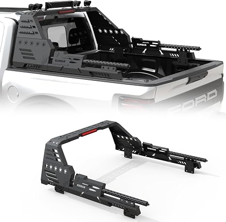M2 Machine Gun Style Sport Roll Bar No Drilling Required for Full-Size Pickup Trucks F-Series Silverado Sierra Ram Tundra Titan, Compatible with T-Slot Rails on Retractable Tonneau Cover