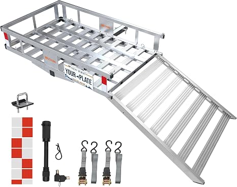 Mockins 50"x29"x8" Durable Aluminum Trailer Hitch Cargo Carrier with Ramp