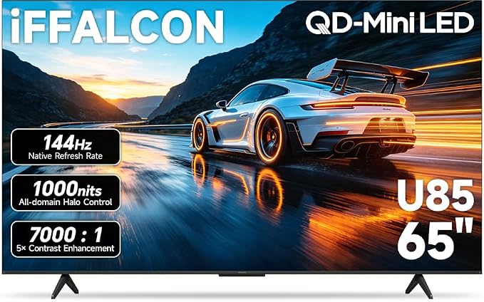 iFFALCON 65" 4K MiniLED Smart TV | PS5 & Xbox Ready, 4X HDMI 2.1 | Hotel, Home & Office Use | 144Hz VRR 288Hz, Dolby Vision Gaming, Dolby Atmos, IMAX Enhanced, Google TV, Alexa | 65U85