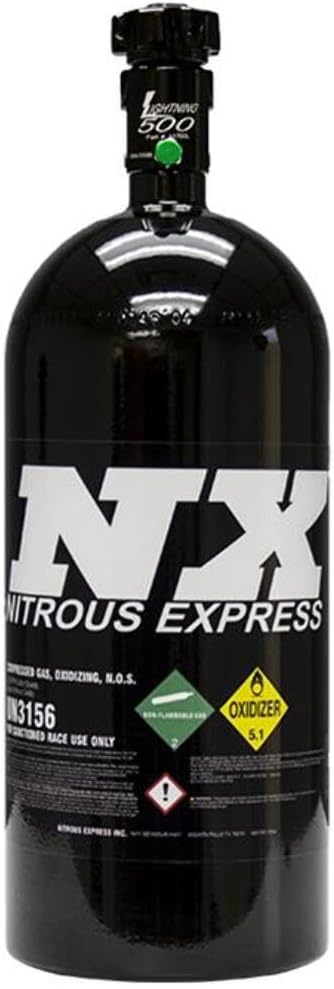 Nitrous Express 10 LB Bottle W/Lightning 500 Valve (6.89 Dia. X 20.19 Tall), Black, -6 Nipple