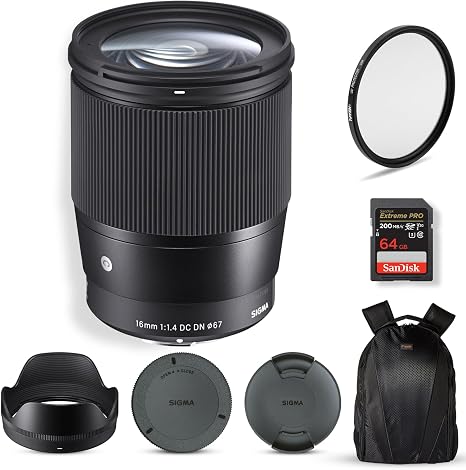 Sigma 16mm f/1.4 DC DN Contemporary Lens for Sony E, APS-C Format Bundle