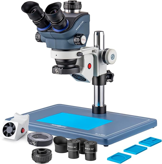 Kaisi Professional Stereo Microscope,Trinocular Microscope for Soldering | 7X-50X Magnification and WF10x23 Wide Field Eyepieces,Lab trinocular Stereo Zoom Microscope for Electronics Repair