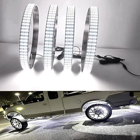 17in Pure White Wheel Ring Lights,12V New Upgrade Quad Rows 1248-LEDs Waterproof Tire Rim Light with RF Remote APP Control for Truck Car SUV Pickup