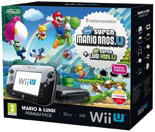 Nintendo Wii U Black Premium Pack (32GB) + New Super Mario Bros.U + New Super Luigi U (Renewed)