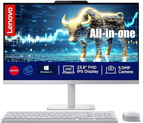 Lenovo 24 inch All in One Desktop| 16GB RAM| 128GB SSD Storage| Intel Ultra-Fast 4-Core Intel CPU| Full HD Display| Wi-Fi 6| Windows 11 | Wireless KB & Mouse | Quiet Design