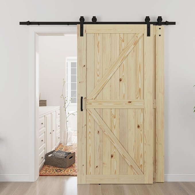 SMARTSTANDARD Double 42"x84" Bypass Barn Door with 7FT Hardware Included | Unfinished Solid Wood, DIY Support, A Simple Assembly is Required