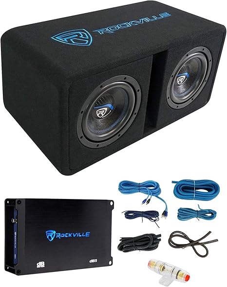 Rockville DK58 Package Dual 8" Loaded Car Subwoofer Enclosure with dB11 Amp