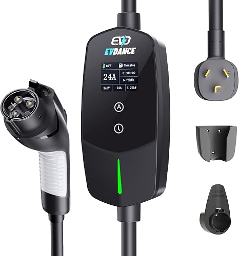 Level 2 EV Charger 24Amp 240V - NEMA 10-30P Charging Station, 25FT Cable for Home/Garage, J1772 Electric Vehicles & Adjustable Current (10-24A) (for J1772(Non-Tesla Evs), NEMA 10-30 Plug)