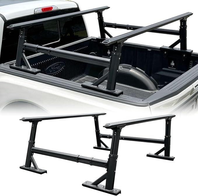Truck Ladder Rack-800lb, 19"-25" Height- Adjustable Aluminum Truck Bed Ladder Rack for Ford F150/Dodge Ram/Toyota Tundra