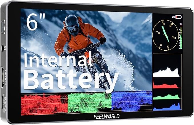 FEELWORLD P6XL 6" 1200nit Touch Built-in Battery Field DSLR Camera Monitor | ﻿4K HDMI In Out, 3D LUT, HDR Waveform Focus, for Profession Videographer Filmmaker, High Bright for Outdoor, 332g lightweight