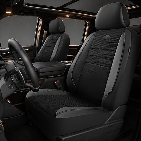 Skechers Air-Cooled Memory Foam Seat Covers,Mesh Thick Car Seat Covers,Piping Leather Car Seat Covers Front Seats,Airbag Compatible,Automotive Comfort Universal FitMost Cars,Vans,Truck,SUV,Black