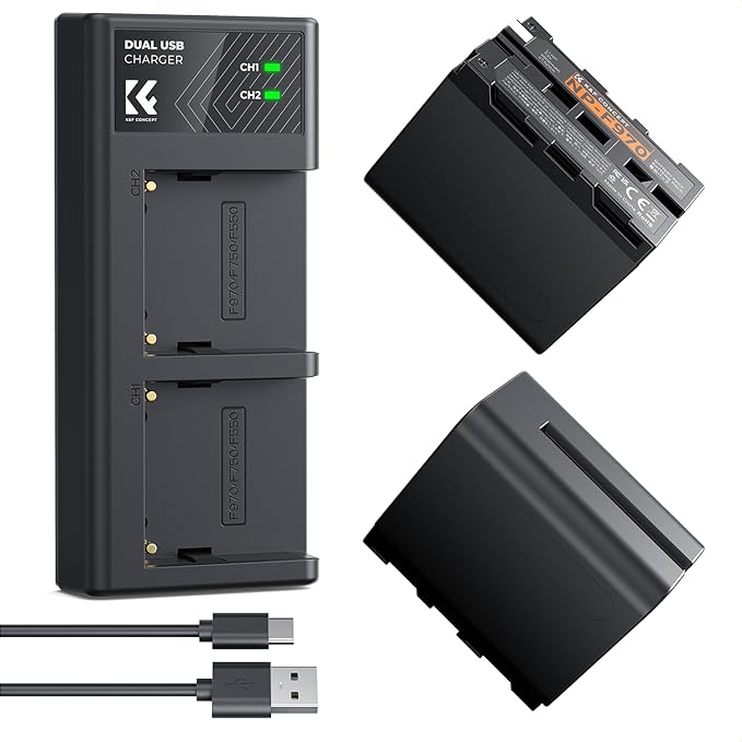 K&F CONCEPT 2 Pack NP-F970 Battery and Dual Battery Charger Compatible with Sony NP-F970 NP-F960, NP-F950, NP-F750, NP-F570, NP-F550 Camcorder Battery, LED Lights, Monitors and Camera Sliders