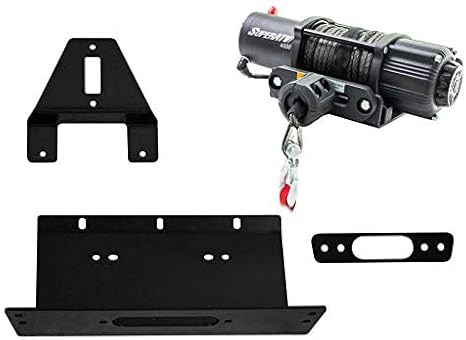 SuperATV 4500 lb Black Ops Winch with Heavy Duty Winch Mounting Plate for 2009-2014 Polaris Ranger XP 800 / XP 800 Crew| Complete Winch & Winch Mount Kit Ready for Install