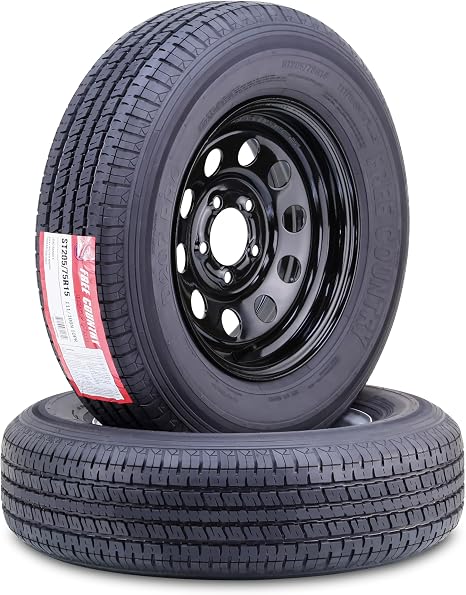 FREE COUNTRY Trailer Tire Wheel ST205/75R15 10PR E 111N 5X4.5 Black Mod Pk2