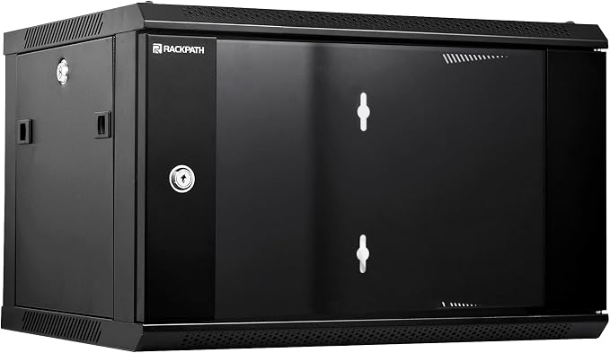 6U Wall Mount Network Rack Cabinet – Quiet Cooling Fan, Locking Glass Door, 17.7" Deep (450mm), Removable Locking Side Panels, Fits 19" IT & A/V Equipment