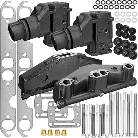FASWORX Exhaust Manifold & Riser Kit – Fits Volvo Penta 5.0L & 5.7L V8 (1992+), 7.75" (7.8") Tall Elbow, Includes Gaskets, Bolts & Plugs – Fits OMC 1992+ – Replaces 3852374, 3847501, 3862664, 3855270