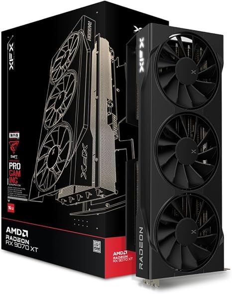 XFX Swift AMD Radeon RX 9070 XT Triple Fan Gaming Edition with 16GB GDDR6 HDMI 3xDP, RDNA 4 RX-97TSWF3B9, Graphics Card, Compatible with Desktop PCs