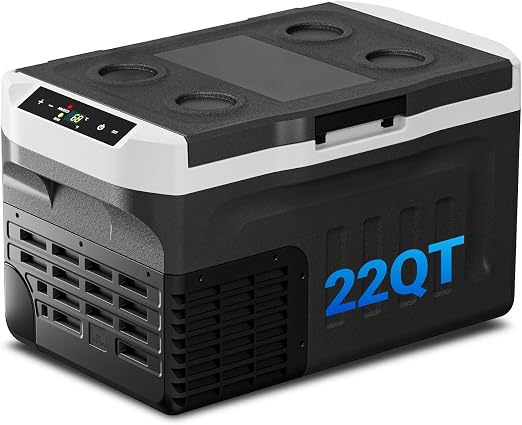 12 Volt Refrigerator, 22QT(21L) Compressor Electric Cooler, Car Fridge -4℉~68℉, Portable Refrigerator 12V/24V DC 110-240V AC, Compact Freezer for Vehicle RV Camping Truck Boat Travel, Black