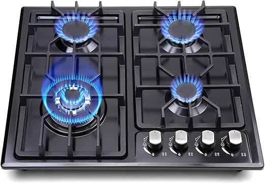 Gas Cooktop 22Inch，Built in Gas Cooktop 4 Burners Stainless Steel Stove with NG/LPG Conversion Kit Thermocouple Protection and Easy to Clean