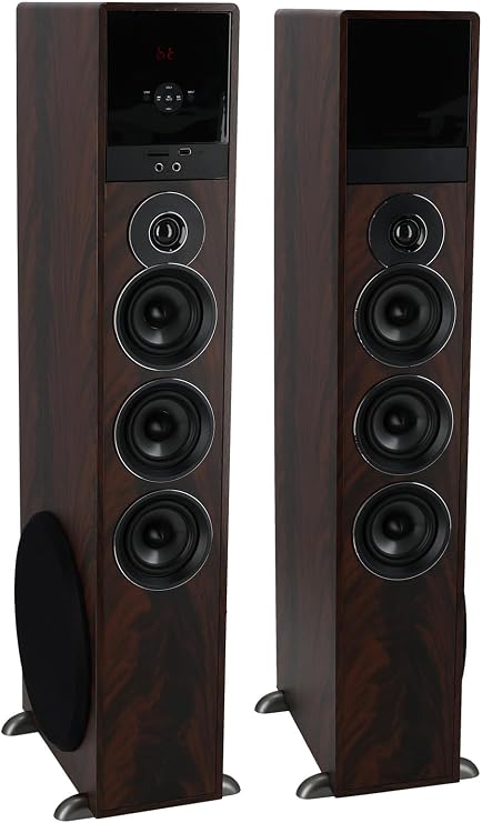 Rockville TM150D Powered Home Theater Tower Speaker System, Dark Wood, 1000W, 10" Subwoofers, Bluetooth, USB/SD Playback, FM Radio, Remote Control, Karaoke Ready, Perfect for Home Entertainment | 1000W Peak / 250W RMS, Bluetooth, USB/SD Playback, Optical