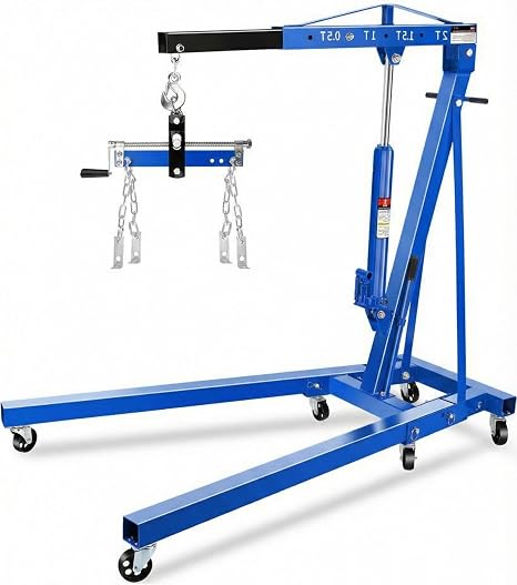 Garvee 2 Ton Engine Hoist Cherry Picker with Lever, 4400 Lbs Capacity with 6 Steel Casters & Foldable Design - Heavy-Duty Portable Hydraulic Crane for Truck Engines, Boat Motors, Farm Equipment