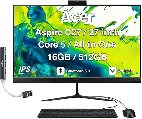 Acer Aspire C27 All-in-One Desktop, 27" IPS FHD, Intel Core 5 120U