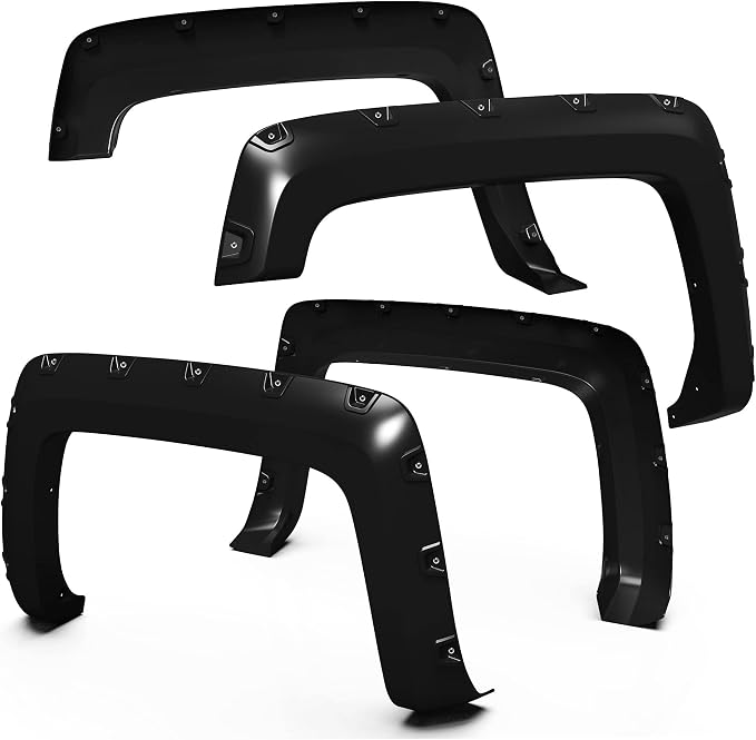 Tyger Auto Fender Flare Compatible with 2014-2018 Chevy Silverado 1500; 2015-2019 2500 3500HD 6.5' & 8' Bed, Smooth Textured Black Paintable Bolt-Riveted Style 4pc | TG-FF8C4128