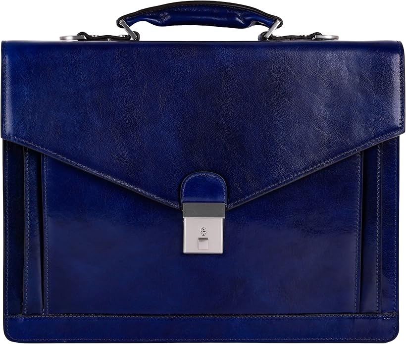 Time Resistance Leather Briefcase for Men - Business Laptop Bag - Italian Handmade Leather Bag - Attache - Gift Box Included