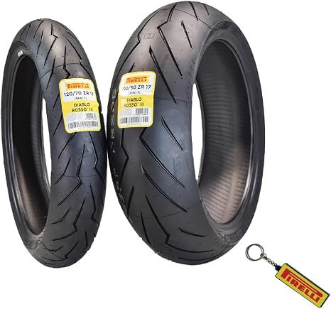Pirelli Diablo Rosso III 120/70ZR17 Front & 180/55ZR17 Rear Motorcycle Tire Set - High Performance, Durable, & Reliable Tire for Sport/Street Bikes with Keychain