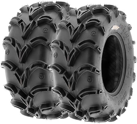 Pair of 2 SunF A050 AT 27x10-12 ATV UTV Deep Mud Terrain Tires, 6 PR, Tubeless