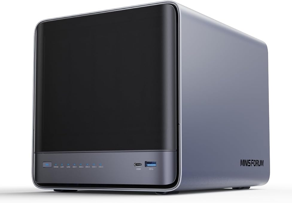 MINISFORUM N5 Air 5-Bay Desktop NAS, AMD Ryzen 7 255(8C/16T) CPU, Barebone, 64GB SSD, 1x 10GbE, 1x 5GbE, 2x USB4(8K), 8K HDMI, OCuLink, 3x M.2 Slots, PCIe x16 Slot, Network Attached Storage (Diskless)