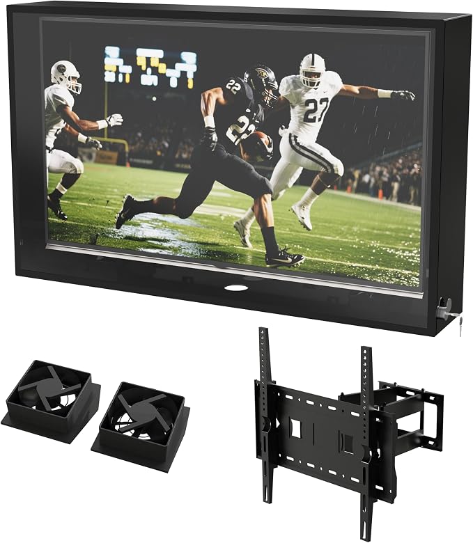 50-55 inch Weatherproof Outdoor TV Cover with lock, Hard and Durable, Clear Dust-proof Television Enclosure for Outside, Adjustable TV Wall Mount Bracket Included，50''-55''