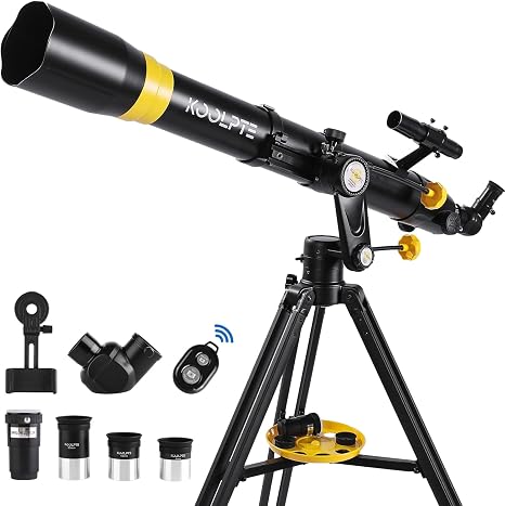 Telescope for Adults, 90mm/900mm Vertisteel AZ Refractor, Black | Long-focus 90mm refractor for Moon and planet viewing, with Vertisteel AZ mount, phone adapter and wireless remote.