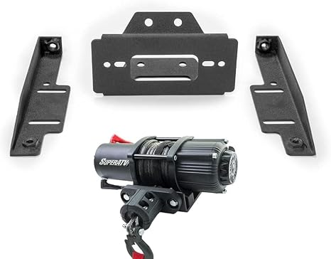 SuperATV Black Ops 3500 lb Winch with Winch Mounting Plate for 2011-2014 Polaris RZR XP 900 | 2012-2014 RZR XP 4 900 | 3/16" Steel Plating | Complete Polaris RZR Winch Kit Ready to Install!