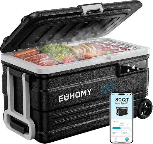 EUHOMY 80QT Portable Electric Cooler, Car refrigerator, 0℉ to 68℉, AC/DC