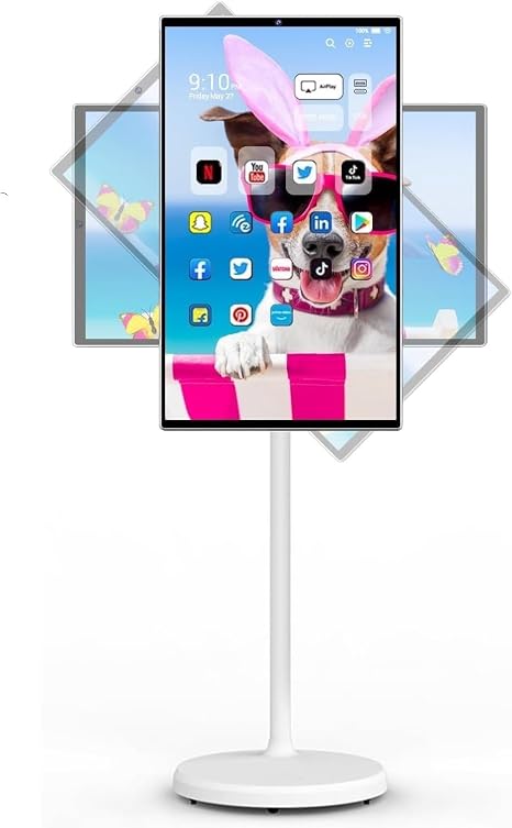 22 Inch Portable Touch Screen Built-in Camera, Portable tv Monitor Rollable Tablet TV, Wireless TV on Wheels Touchscreen Battery(6-8H) (Upgraded Version - Supports Scalability)