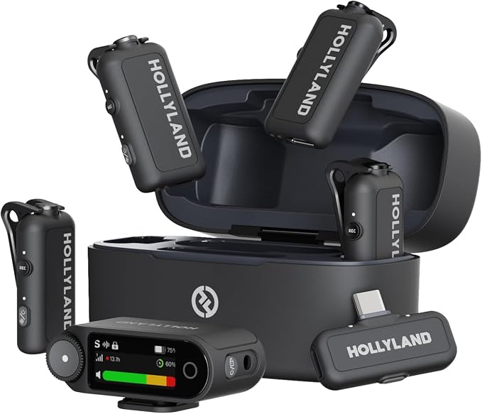 Hollyland Lark MAX 2 Combo-4 Person Version, Wireless Lavalier Microphone, Tailored for Multi-Person Shooting Scenarios, Microphone for Camera/iPhone/Android (4TX + 2RX+ Charging Case) | Wireless Lavalier Microphone, Tailored for Multi- Shooting Scenarios