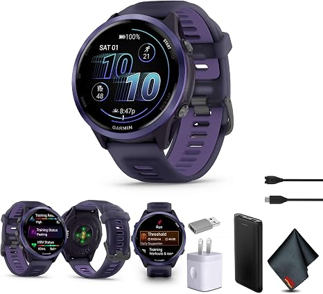 Garmin Forerunner 570 Smartwatch 47mm (Indigo) with P-Bank Bundle | For Running, Training & Health | Wi-Fi | Men & Women + More