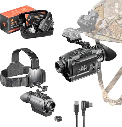 Nightfox Prowl 2 Night Vision Goggles, Infrared Night Vision Monocular, Wide Angle Lenses, Up to 105° FOV, Covert 940nm IR, 32GB SD Card, IP65 Waterproof, Head & Helmet Mounted Digital NVG for Airsoft