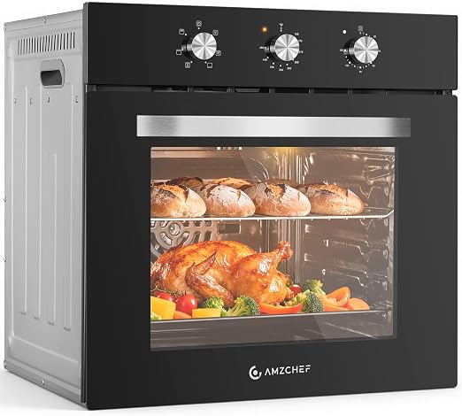 AMZCHEF Wall Ovens 24 inch Electric,77L, 2800W, 6 Cooking Function, Black