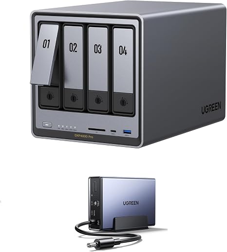UGREEN DXP4800 Pro & US3000, 12000mAh Uninterruptible Battery Power Supply Bundle NAS DXP4800 Pro 4-Bay Desktop NAS with144TB Storage Capacity.