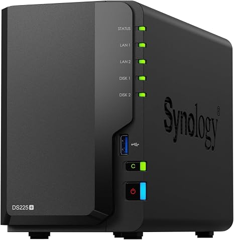 Synology DS225+ Private Cloud Media Server - Stream, Back Up Photos & Share Files, Intel CPU for Hardware Transcoding (2-Bay Diskless NAS)