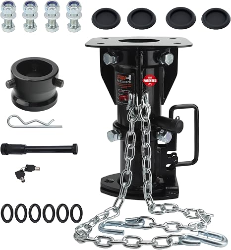 Patented Kingpin Fifth Wheel to Gooseneck Adapter, Adjustable Height 15" & 18", for 5th Wheel RV Camper Trailers, 20,000 Lbs GTW, Includes Safety Chains