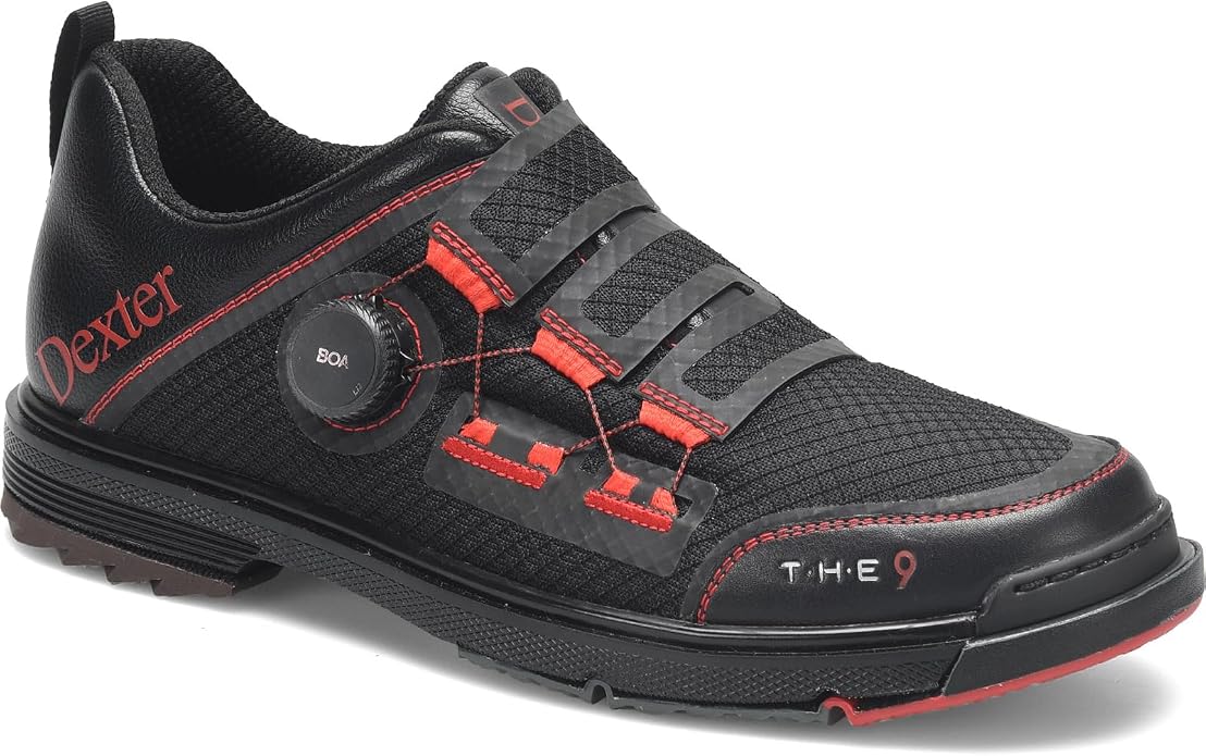 Dexter Men's THE 9 Stryker BOA Bowling Shoes Black/Red- Available in Medium and Wide Width - Interchangeable Slide Soles and Heels - Made for Both Left and Right Handed Bowlers